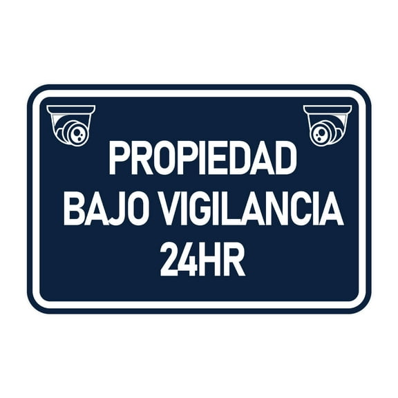 Signs ByLITA Classic Framed Propiedad Bajo Vigilancia 24Hr Vector Durable ABS Plastic | Laser Engraved | Easy Installation | Elegant Design Sign (Navy Blue / White) - Large