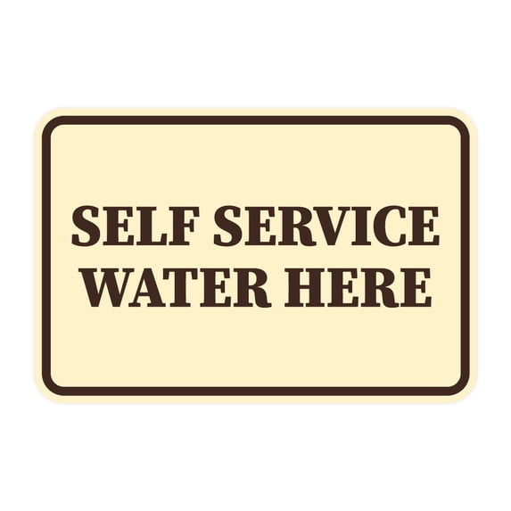 Signs ByLITA Classic Framed Self Service Water Here Durable ABS Plastic | Laser Engraved | Easy Installation | Elegant Design Sign (Ivory/Dark Brown) - Large