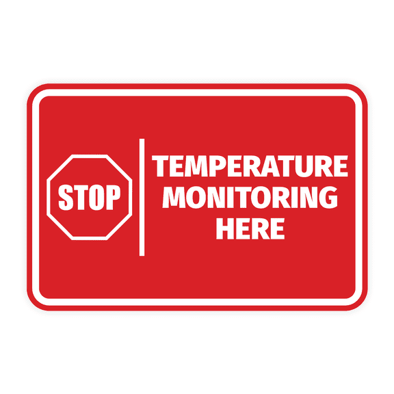 Signs ByLITA Classic Framed Stop! Temperature Monitoring Here Door or Wall Sign Easy Installation | Health And Safety | Building And Hospitality Sign (Red) - Small