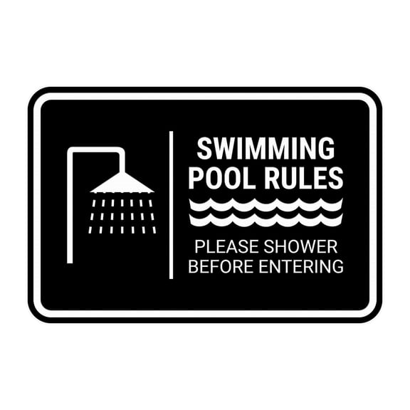 Signs ByLITA Classic Framed Swimming Pool Rules - Please Shower Before Entering Sign (Black) - Small