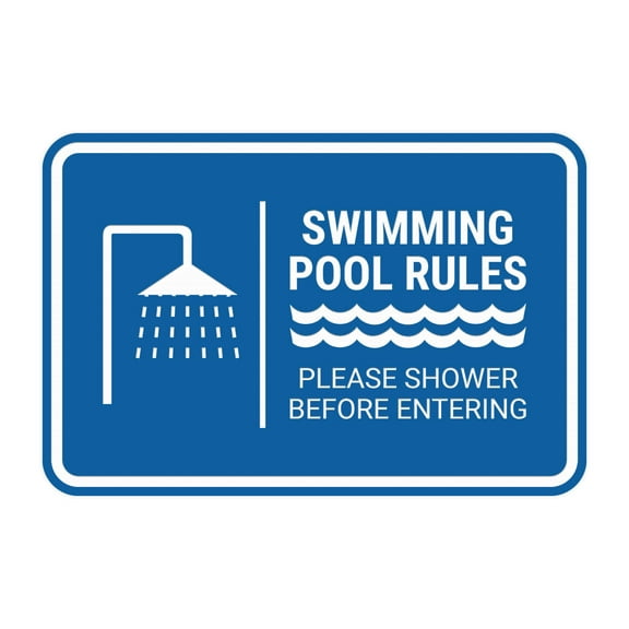 Signs ByLITA Classic Framed Swimming Pool Rules - Please Shower Before Entering Sign (Blue) - Small