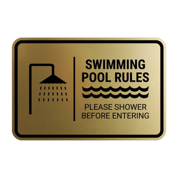Signs ByLITA Classic Framed Swimming Pool Rules - Please Shower Before Entering Sign (Brushed Gold) - Small