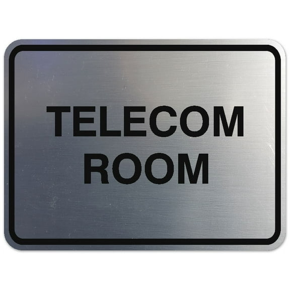 Signs ByLITA Classic Framed Telecom Room Sign | Durable Material | Office Sign (Brushed Silver) - Large