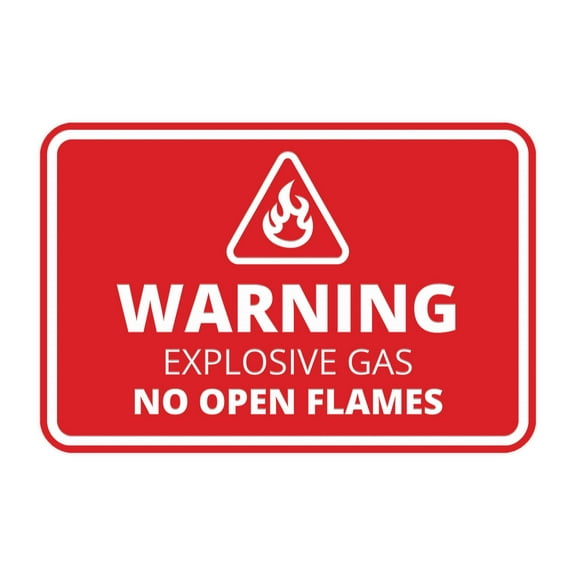 Signs ByLITA Classic Framed Warning: Explosive Gas - No Open Flames Door or Wall Sign Easy Installation | Health And Safety | Building And Warning Sign (Red) - Large