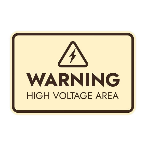 Signs ByLITA Classic Framed Warning: High Voltage Area Door or Wall Sign Easy Installation | Health And Safety | Building And Warning Sign (Ivory/Dark Brown) - Large
