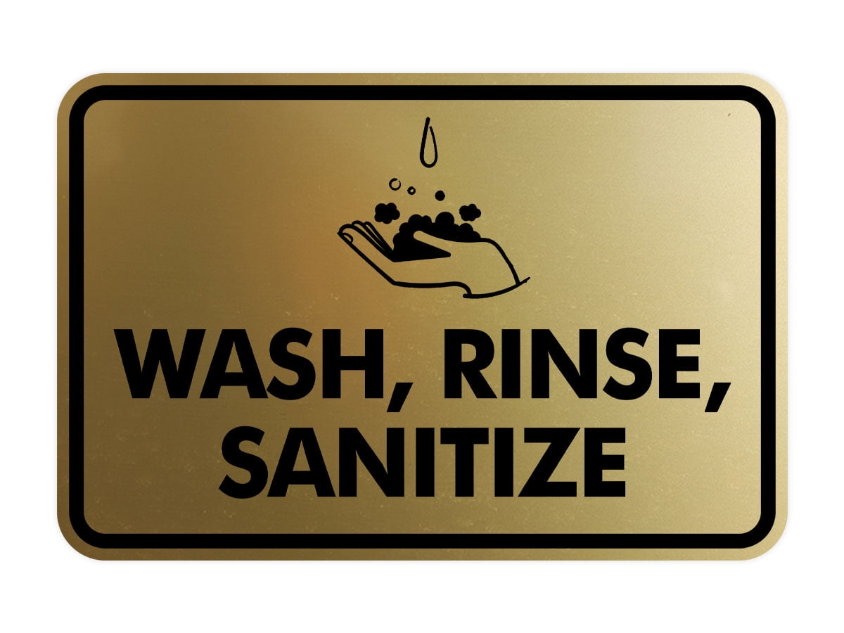 Glass Rinsing Sign Signs ByLITA Classic Framed Wash, Rinse, Sanitize Sign (Brushed Gold ...