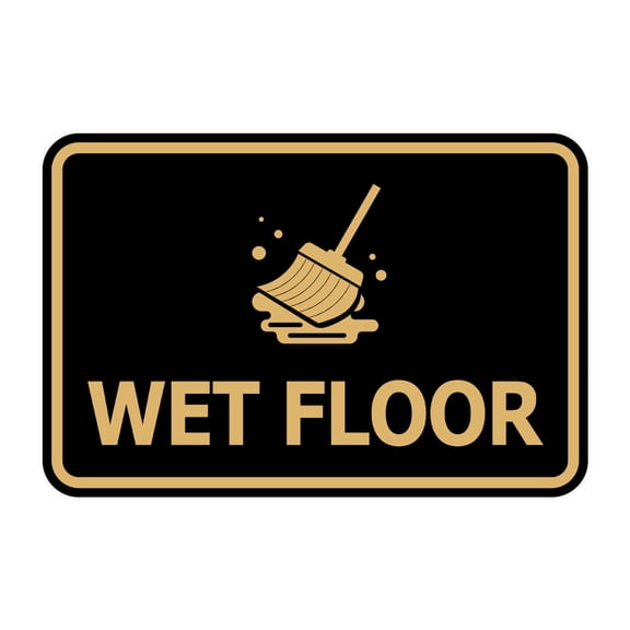 Signs ByLITA Classic Framed Wet Floor Graphic Durable ABS Plastic | Laser Engraved | Easy Installation | Elegant Design Sign (Black /Gold) - Small