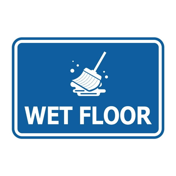 Signs ByLITA Classic Framed Wet Floor Graphic Durable ABS Plastic | Laser Engraved | Easy Installation | Elegant Design Sign (Blue) - Small