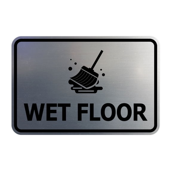 Signs ByLITA Classic Framed Wet Floor Graphic Durable ABS Plastic | Laser Engraved | Easy Installation | Elegant Design Sign (Brushed Silver) - Large