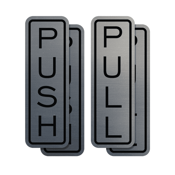 Signs ByLITA Classic Vertical Push Pull Self-Adhesive Door Sign for Businesses, Shops, Restaurants, Hotels and more (2 Pack) Sign (Brushed Silver) - Medium