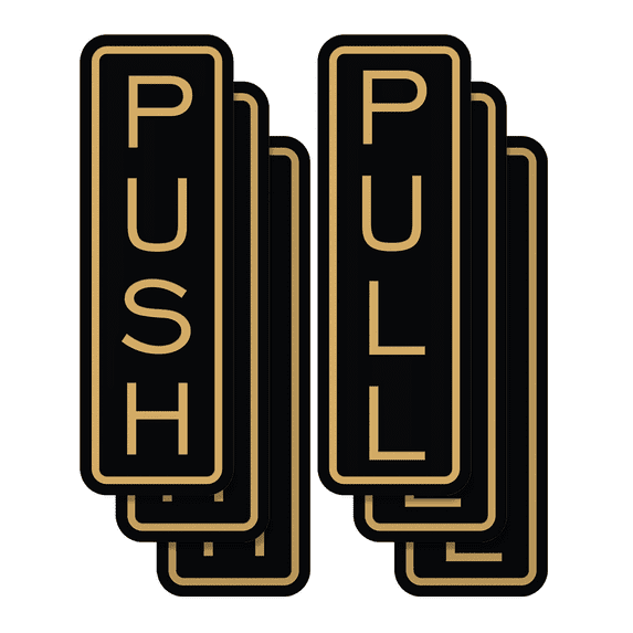 Signs ByLITA Classic Vertical Push Pull Self-Adhesive Door Sign for Businesses, Shops, Restaurants, Hotels and more (3 Pack) Sign (Black /Gold) - Small
