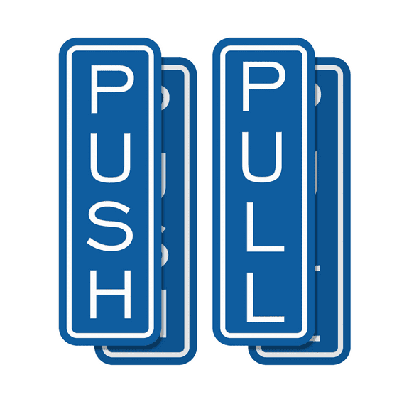 Signs ByLITA Classic Vertical Push Pull Self-Adhesive Door Sign for Businesses, Shops, Restaurants, Hotels and more (2 Pack) Sign (Blue) - Medium