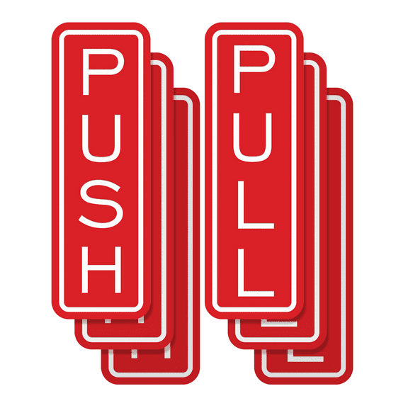Signs ByLITA Classic Vertical Push Pull Self-Adhesive Door Sign for Businesses, Shops, Restaurants, Hotels and more (3 Pack) Sign (Red) - Medium