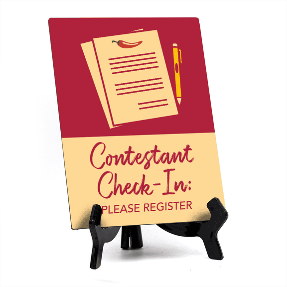 Signs ByLITA Contestant Check-In: Please Register Here Table Sign with Acrylic Stand (6x8)