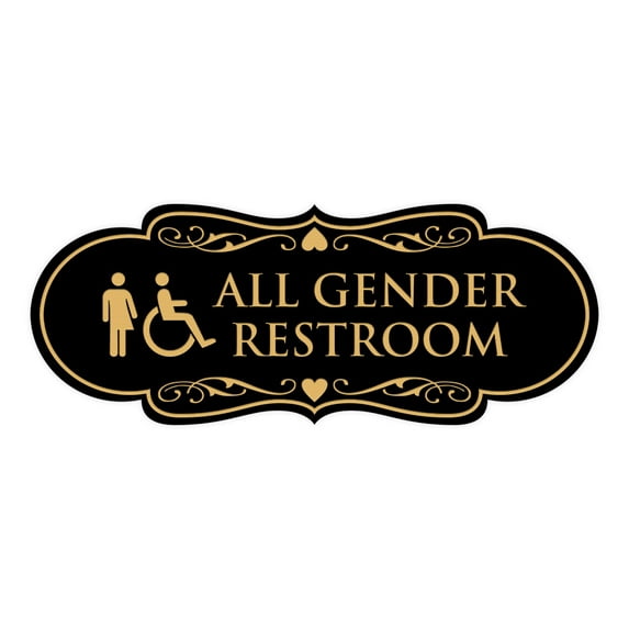 Signs ByLITA Designer All Gender Room Restroom Sign (Black Gold) - Large