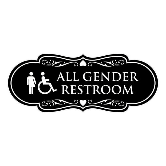 Signs ByLITA Designer All Gender Room Restroom Sign (Black) - Medium