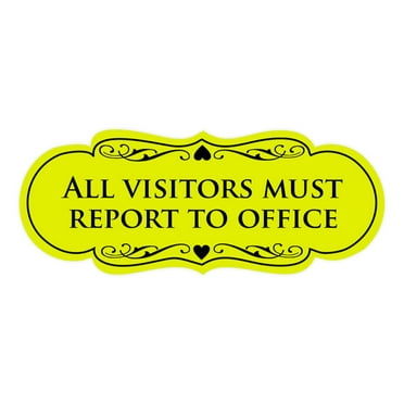 Signs ByLITA Designer All Visitors Must Report to Office Sign (Yellow / Black) - Large