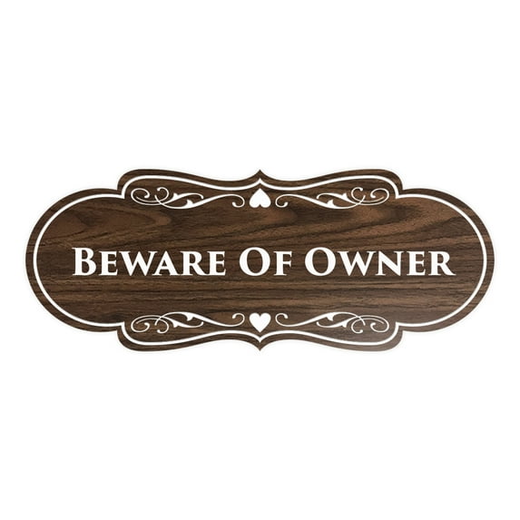 Signs ByLITA Designer Beware of Owner Sign (Walnut) - Small
