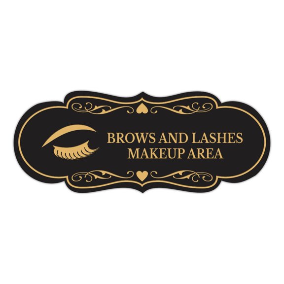 Signs ByLITA Designer Brows and Lashes Makeup Area Sign (Black /Gold) - Small
