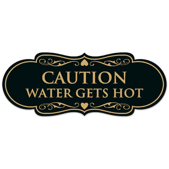 Signs ByLITA Designer Caution Water Gets Very Hot Sign - Easy Installation | Durable Wall or Door Sign (Black Gold) - Medium