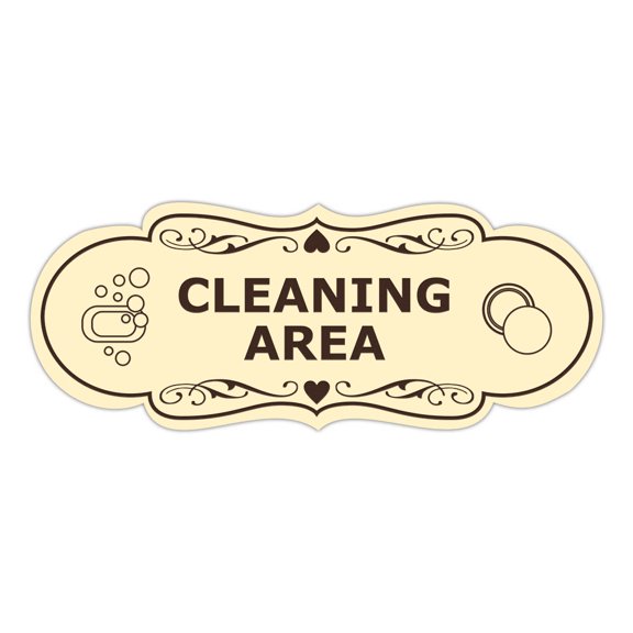 Signs ByLITA Designer Cleaning Area Makeup Area Sign (Ivory/Dark Brown) - Medium