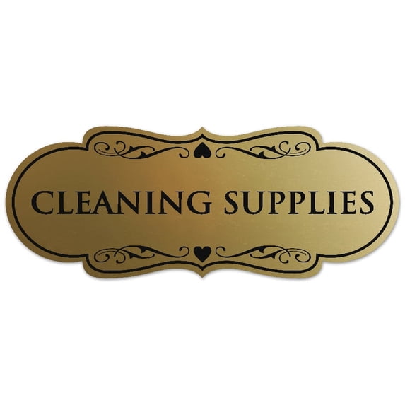 Signs ByLITA Designer Cleaning Supplies Sign - Easy Installation | Durable Wall or Door Sign (Brushed Gold) - Small