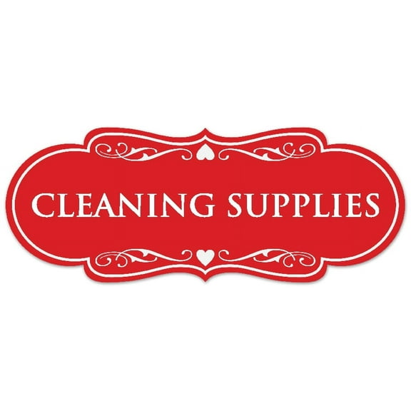Signs ByLITA Designer Cleaning Supplies Sign - Easy Installation | Durable Wall or Door Sign (Red) - Large