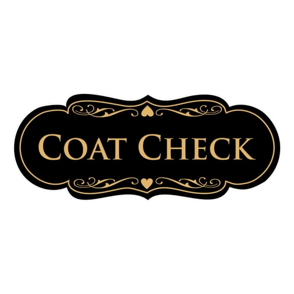 Signs ByLITA Designer Coat Check Sign (Black Gold) - Medium