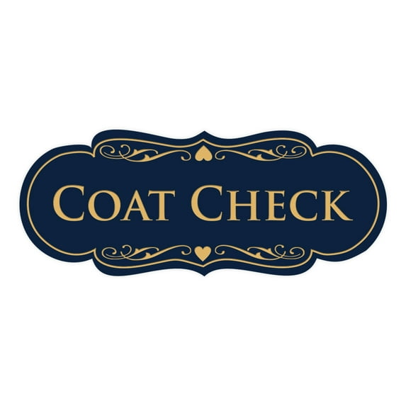 Signs ByLITA Designer Coat Check Sign (Navy Blue/Gold) - Large