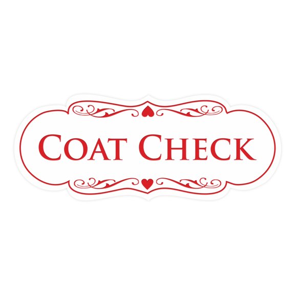 Signs ByLITA Designer Coat Check Sign (White/Red) - Medium