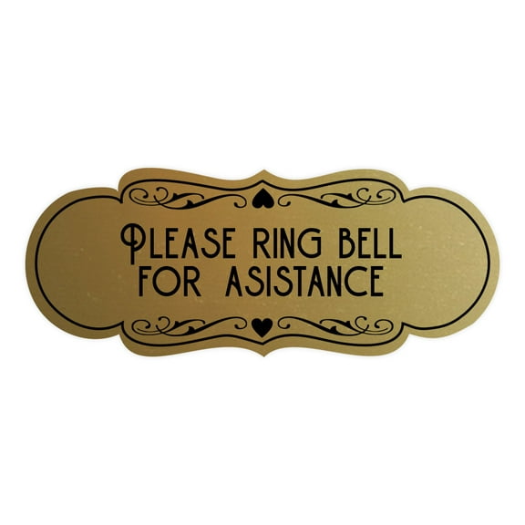 Signs ByLITA Designer Designer Please Ring Bell for Assistance Sign (Brushed Gold) - Small