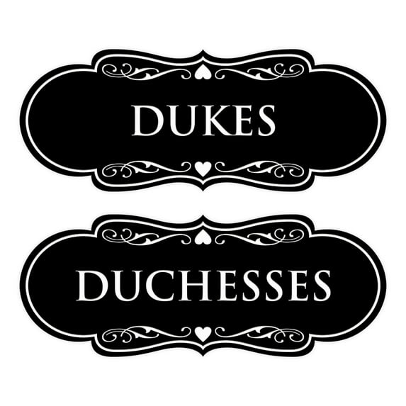 Signs ByLITA Designer Dukes and Duchesses 2 Pack Restroom Sign (Black) - Small