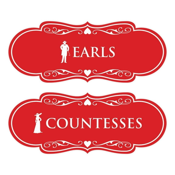 Signs ByLITA Designer Earls and Countesses 2 Pack Restroom Sign (Red) - Large