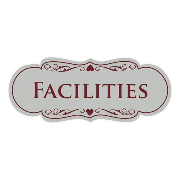 Signs ByLITA Designer Facilities Sign (Light Grey / Burgundy) - Large