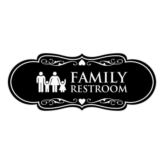 Signs ByLITA Designer Family Bathroom Restroom Sign (Black) - Large