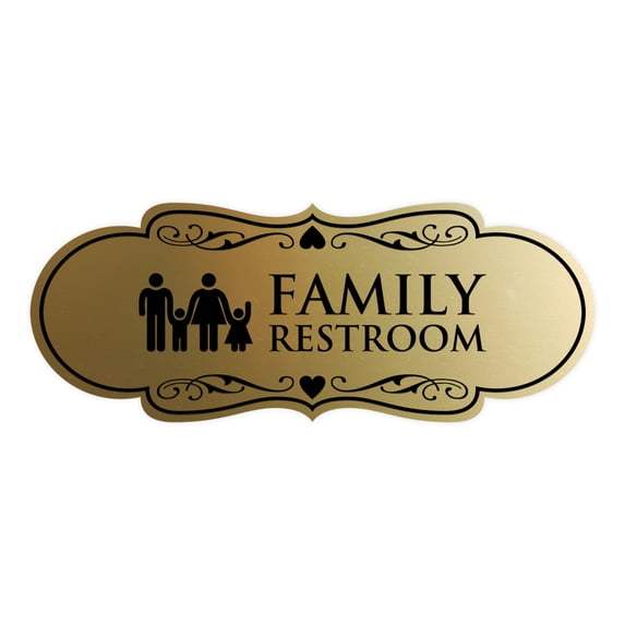 Signs ByLITA Designer Family Bathroom Restroom Sign (Brushed Gold) - Large
