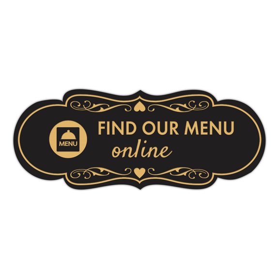 Signs ByLITA Designer Find Our Menu Online Sign (Black Gold) - Medium