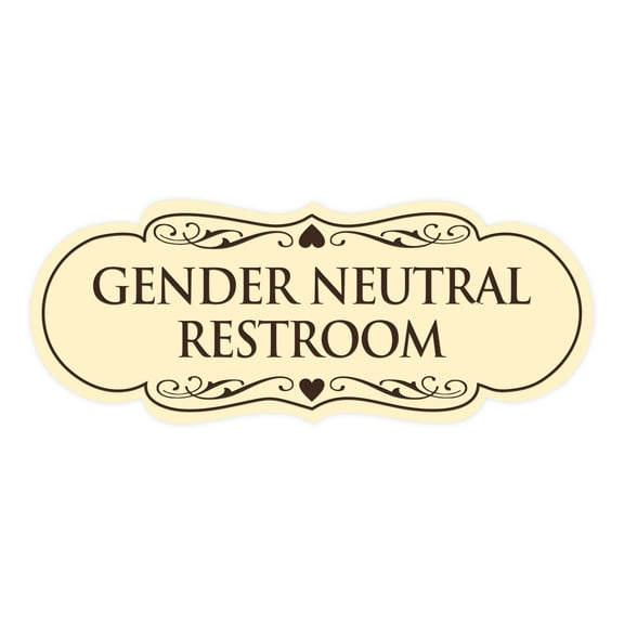 Signs ByLITA Designer Gender Neutral Restroom Sign (Ivory/Dark Brown) - Medium