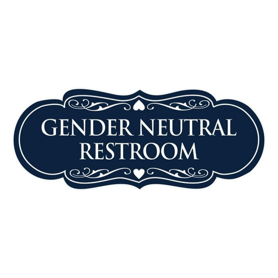 Signs ByLITA Designer Gender Neutral Restroom Sign (Navy Blue / White) - Large