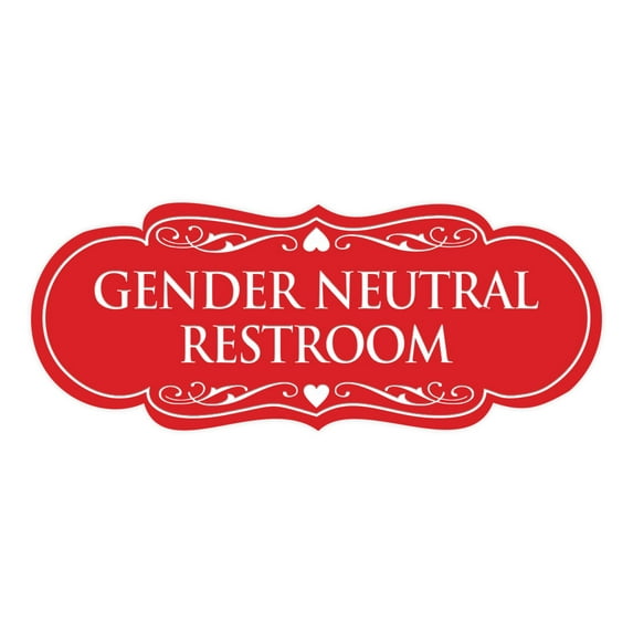 Signs ByLITA Designer Gender Neutral Restroom Sign (Red) - Small