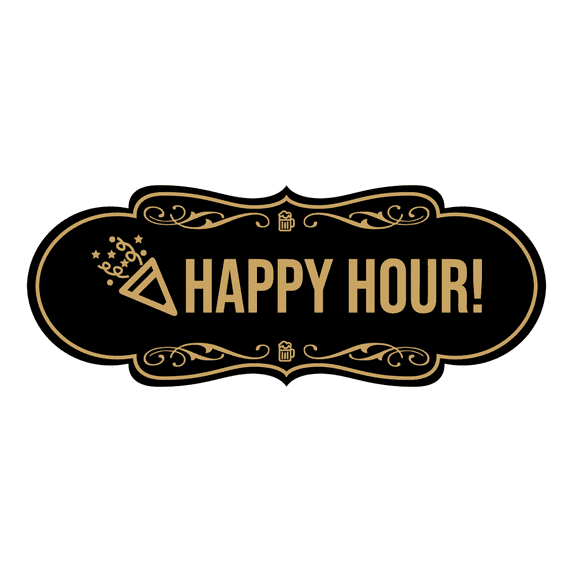 Signs ByLITA Designer Happy Hour! Sign (Black /Gold) - Small