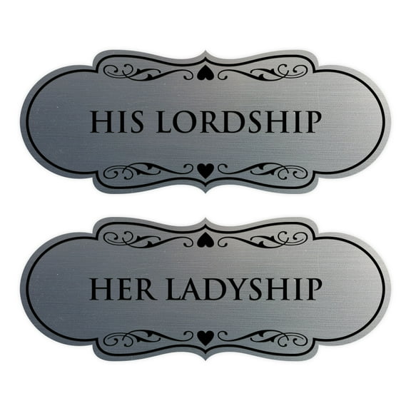 Signs ByLITA Designer His Lordship and Her Ladyship 2 Pack Restroom Sign (Brushed Silver) - Large