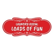 Signs ByLITA Designer Laundry Room: Loads of Fun Durable ABS Plastic Laser Engraved Easy Installation Elegant Design Sign (Red) - Large