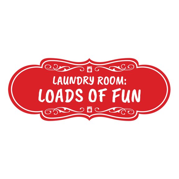Signs ByLITA Designer Laundry Room: Loads of Fun Durable ABS Plastic Laser Engraved Easy Installation Elegant Design Sign (Red) - Medium