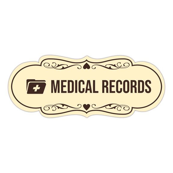 Signs ByLITA Designer Medical Records Sign (Ivory/Dark Brown) - Small