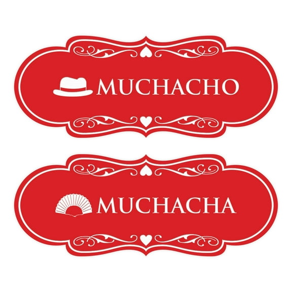 Signs ByLITA Designer Muchacho and Muchacha 2 Pack Restroom Sign (Red) - Large