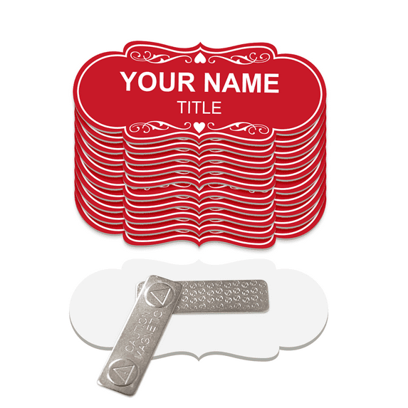 Signs ByLITA Designer Name Tags Blank Badges (1" x 3") With Magnetic Fastener Backing (10 Pack) - Red