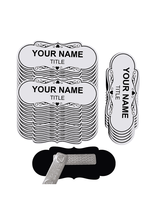 Designer Name Tags Blank Badges (1" x 3") With Magnetic Fastener Backing (25 Pack) - White