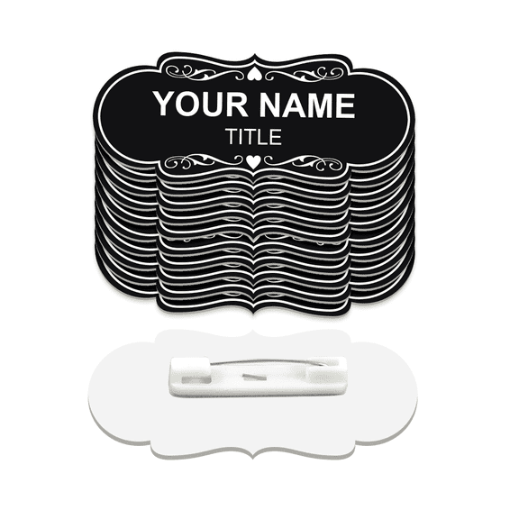Signs ByLITA Designer Name Tags Blank Badges (1" x 3") With Pin Fastener Backing (10 Pack) - Black