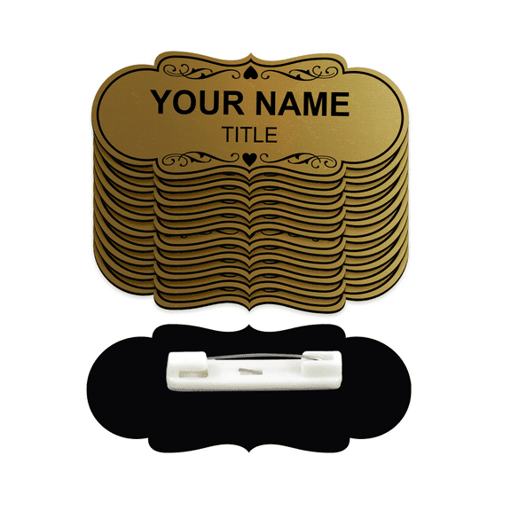 Signs ByLITA Designer Name Tags Blank Badges (1" x 3") With Pin Fastener Backing (10 Pack) - Brushed Gold